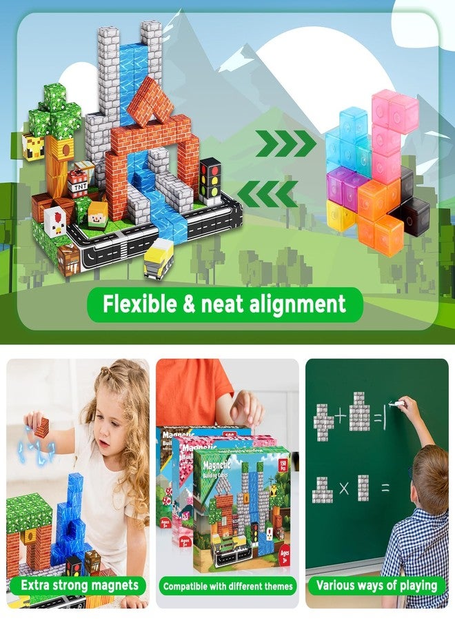 Annexfun Magnetic Blocks - 150PCS Magnetic Building Blocks Road Forest Magnetic Cubes - STEM Toys for Montessori Toddler Birthday Gifts -STEM Sensory Construction Toys for Kids Ages 3+ for Boy & Girl - Image 5
